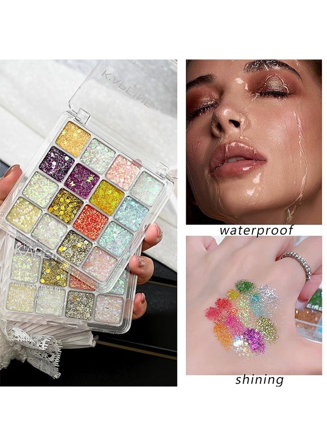 KAPEINE Eyeshadow Palette, 16 Colors Glitter Eyeshadow Chunky Pressed Sparkle Eye Shadow Powder Makeup Pallet Ultra Shimmer Makeup Kit Highly Pigmented Long Lasting Waterproof for Face Body - Image 3